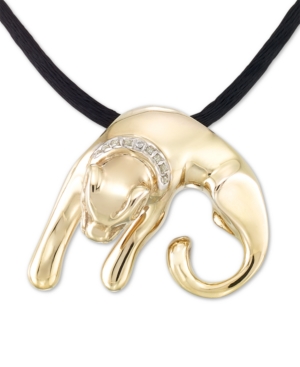 image of Diamond Accent Leopard Silk Cord Pendant Necklace in 18k Gold-Plated Sterling Silver, 18