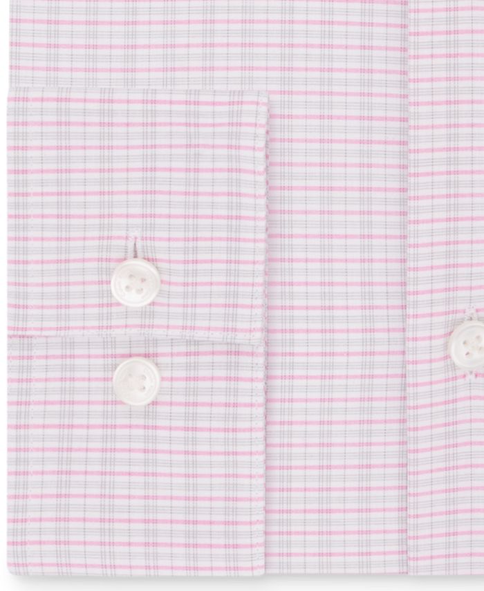 Calvin Klein Men's Classic Fit Non Iron Pink Check Dress Shirt Gray Size 15X32X33