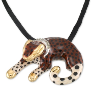 image of Diamond Accent & Enamel Leopard Silk Cord Pendant Necklace in 18k Gold-Plated Sterling Silver, 18
