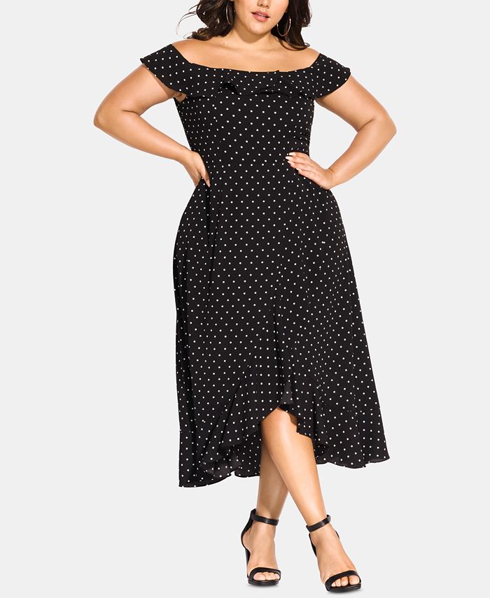 City Chic Trendy Plus Size Ruffled Off-The-Shoulder Dress - Macy's