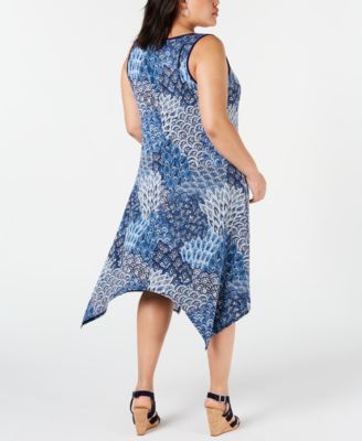 MSK Plus Size Printed Handkerchief-Hem Dress - Macy's