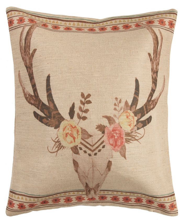 HiEnd Accents - Burlap Skull with Flowers Pillow, 22X22