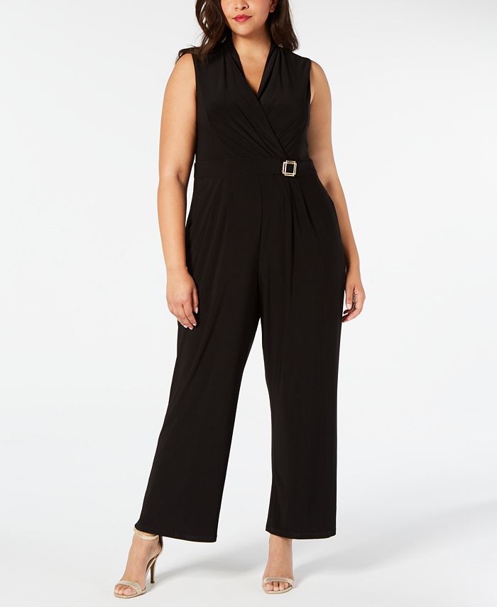 Jessica Howard Plus Size Embellished V-Neck Jumpsuit - Macy's