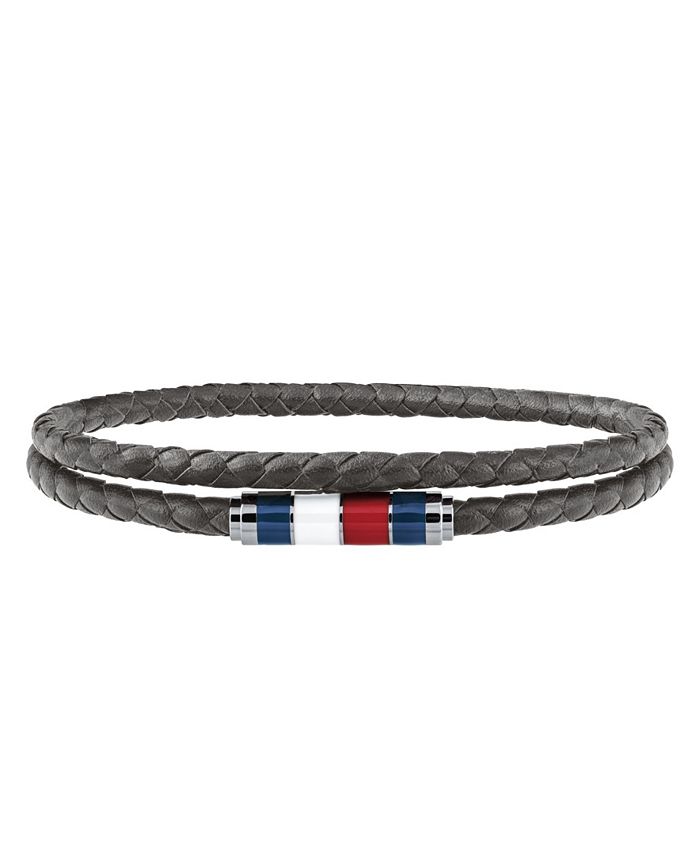 Tommy Hilfiger Men's Stainless Steel and Braided Leather Wrap Bracelet ...