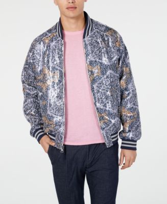 Tallia Men's Slim-Fit Sequin Geometric Bomber Jacket & Reviews - Coats ...