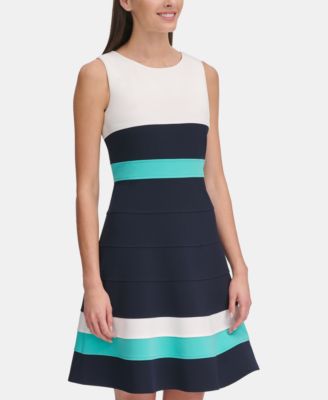 tommy hilfiger colorblocked fit & flare dress