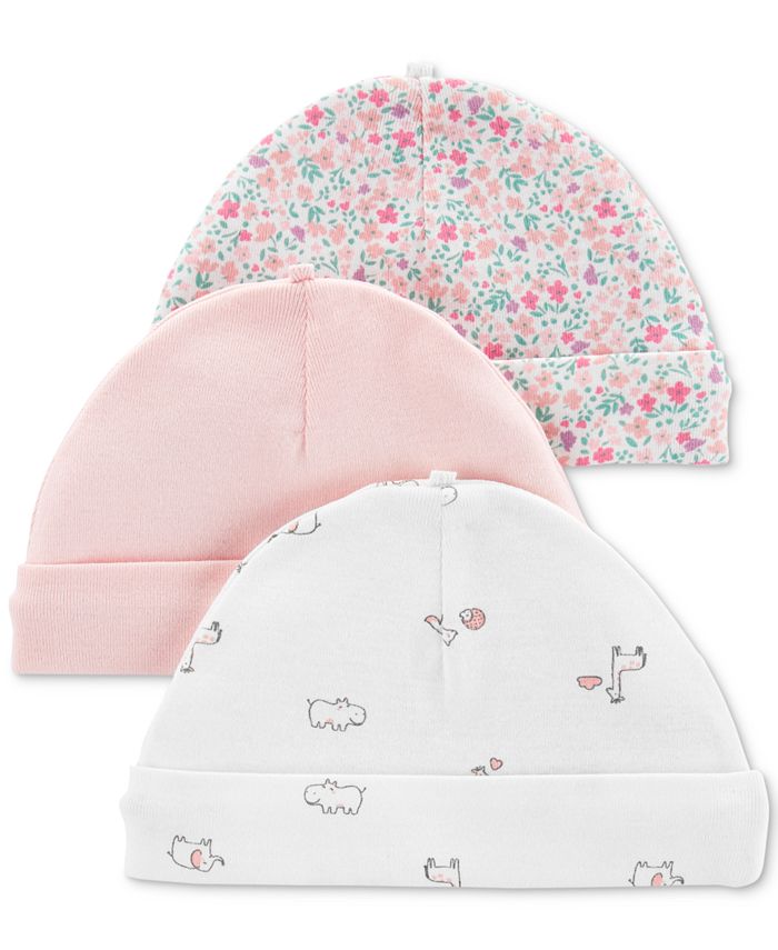 Carter's Baby Girls 3-Pk. Floral-Print Cotton Caps - Macy's