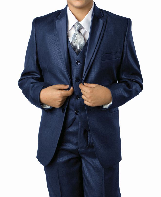 Tazio Husky Boys Solid Peak Lapel 2 Button Vested Boys Suit, 5 Piece
