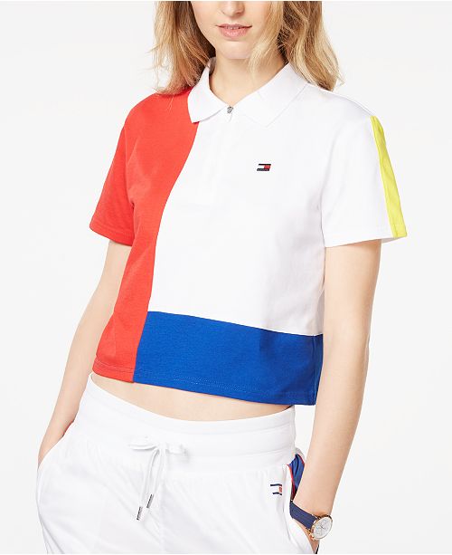 lanza tenaz Plantación Tommy Hilfiger Cropped Colorblocked Polo Shirt & Reviews - Tops - Women -  Macy's