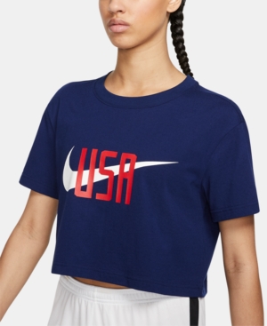 Nike Cotton Logo Cropped T-shirt In Blue Void