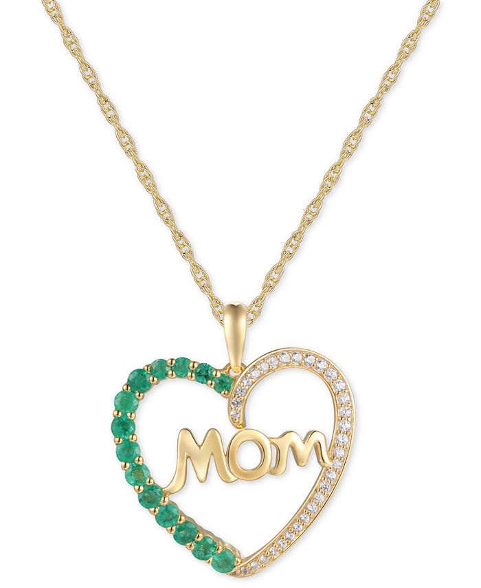Macy's - Emerald (3/8 ct. t.w.) & Diamond (1/8 ct. t.w.) Mom 18" Pendant Necklace in 14k Gold