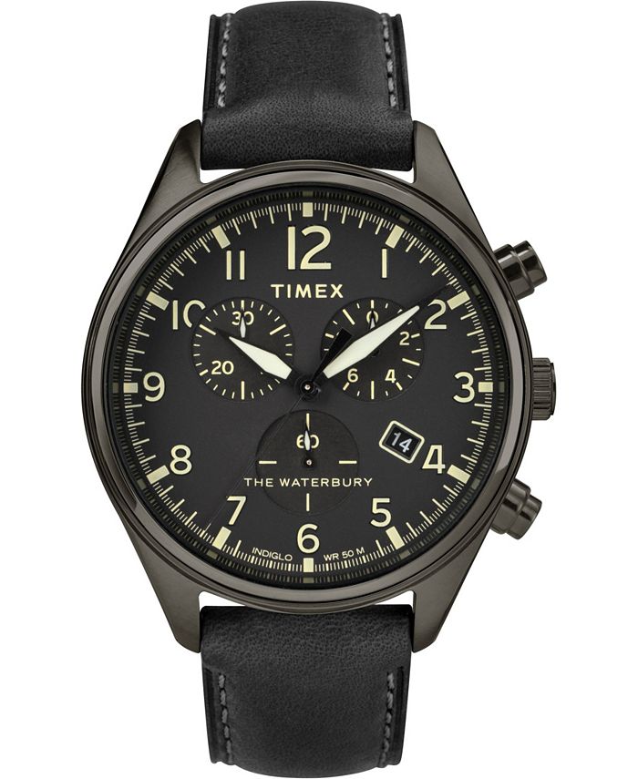 Timex Waterbury Traditional Chronograph 42mm Leather Strap Watch - Macy's