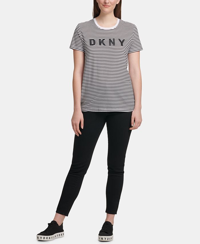 DKNY Logo Striped T-Shirt & Reviews - Tops - Women - Macy's