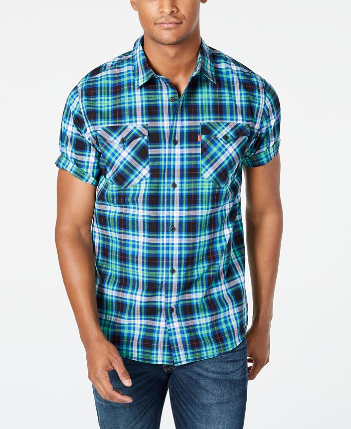 Levi's Men's Dual Pocket Plaid Flannel Shirt Green Size X-Large