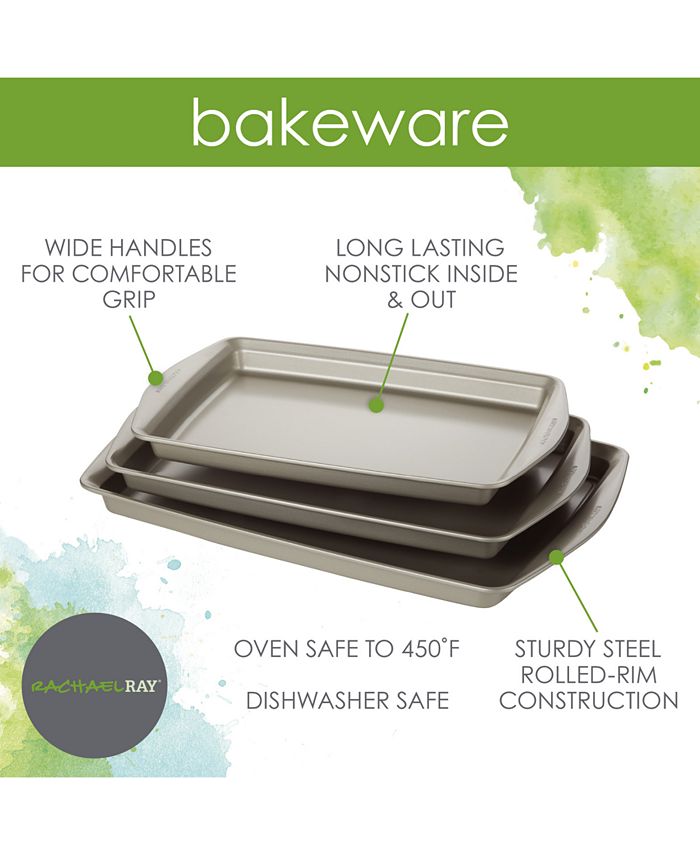 rachael ray 3 piece nonstick bakeware cookie pan set