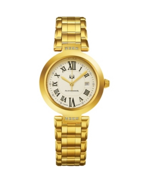 image of Alexander Watch AD203B-03, Ladies Quartz Date Watch with Yellow Gold Tone Stainless Steel Case on Yellow Gold Tone Stainless Steel Bracelet