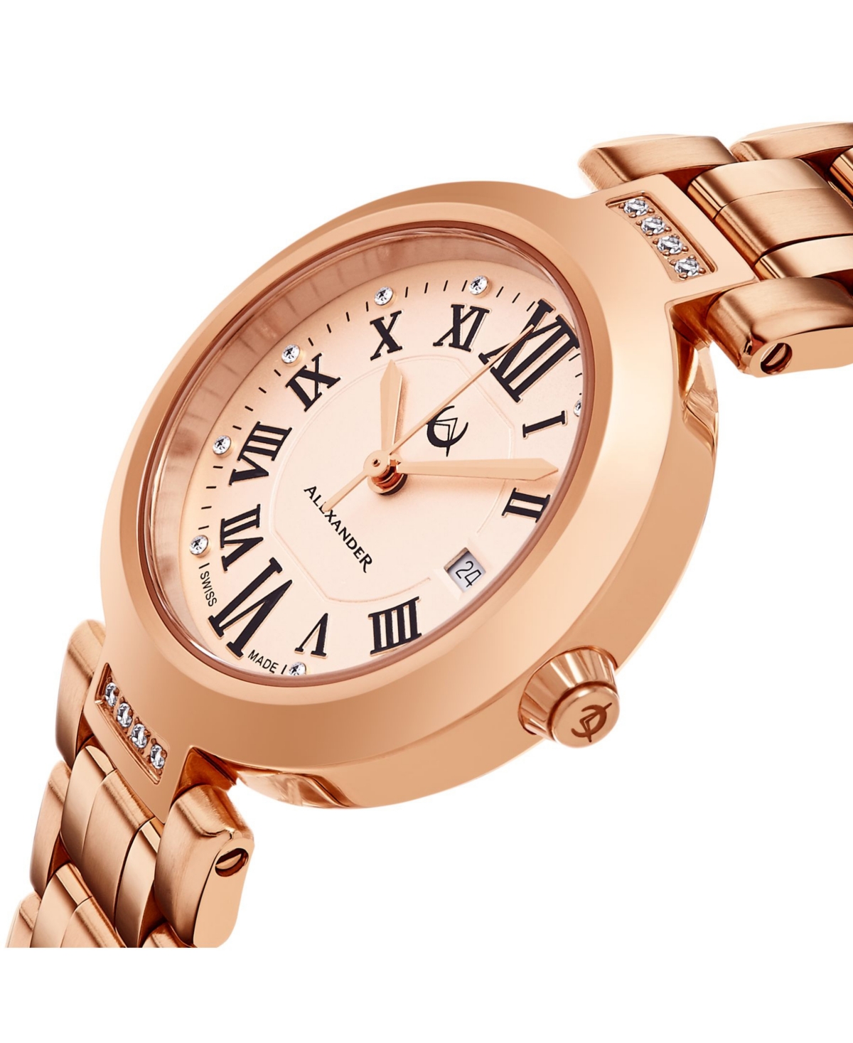 Alexander Watch , Ladies Quartz Date Watch withTone Stainless Steel Case onTone Stainless Steel Bracelet - Rose Gold