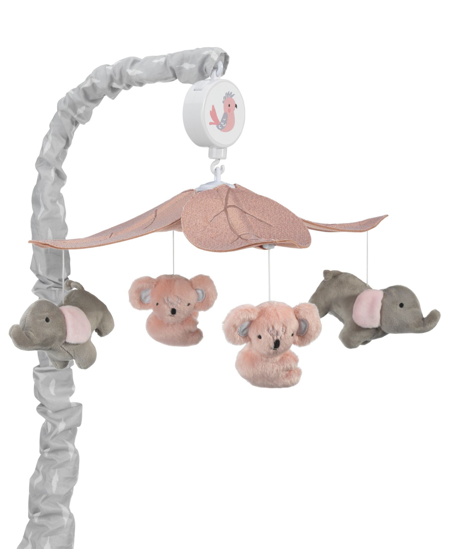 Lambs and Ivy Calypso Pink/Gray Koala and Elephant Musical Baby Crib Mobile