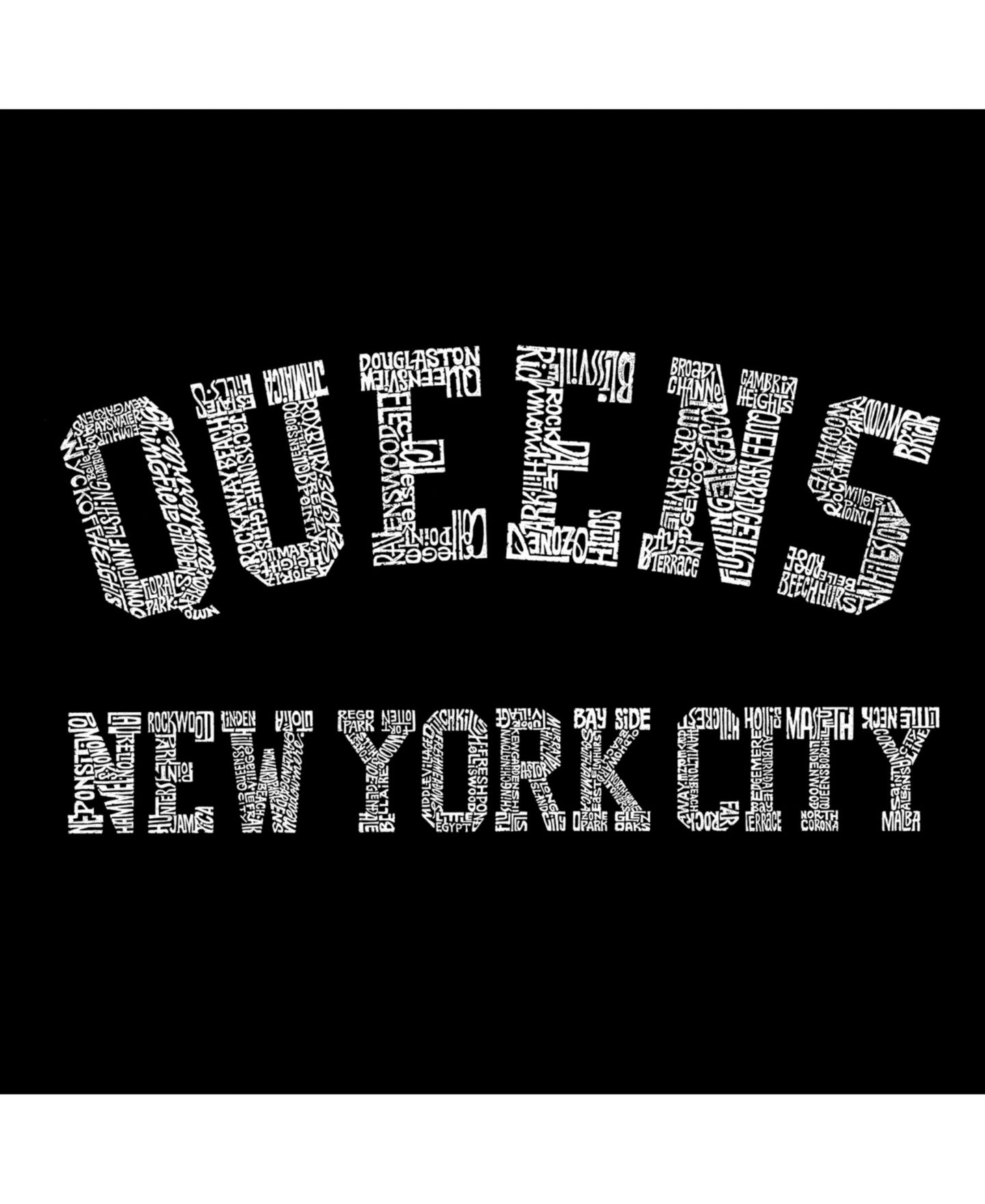 Мужская футболка LA Pop Art Word Art - Queens NY Neighborhoods, цвет: Чёрный — фото 2
