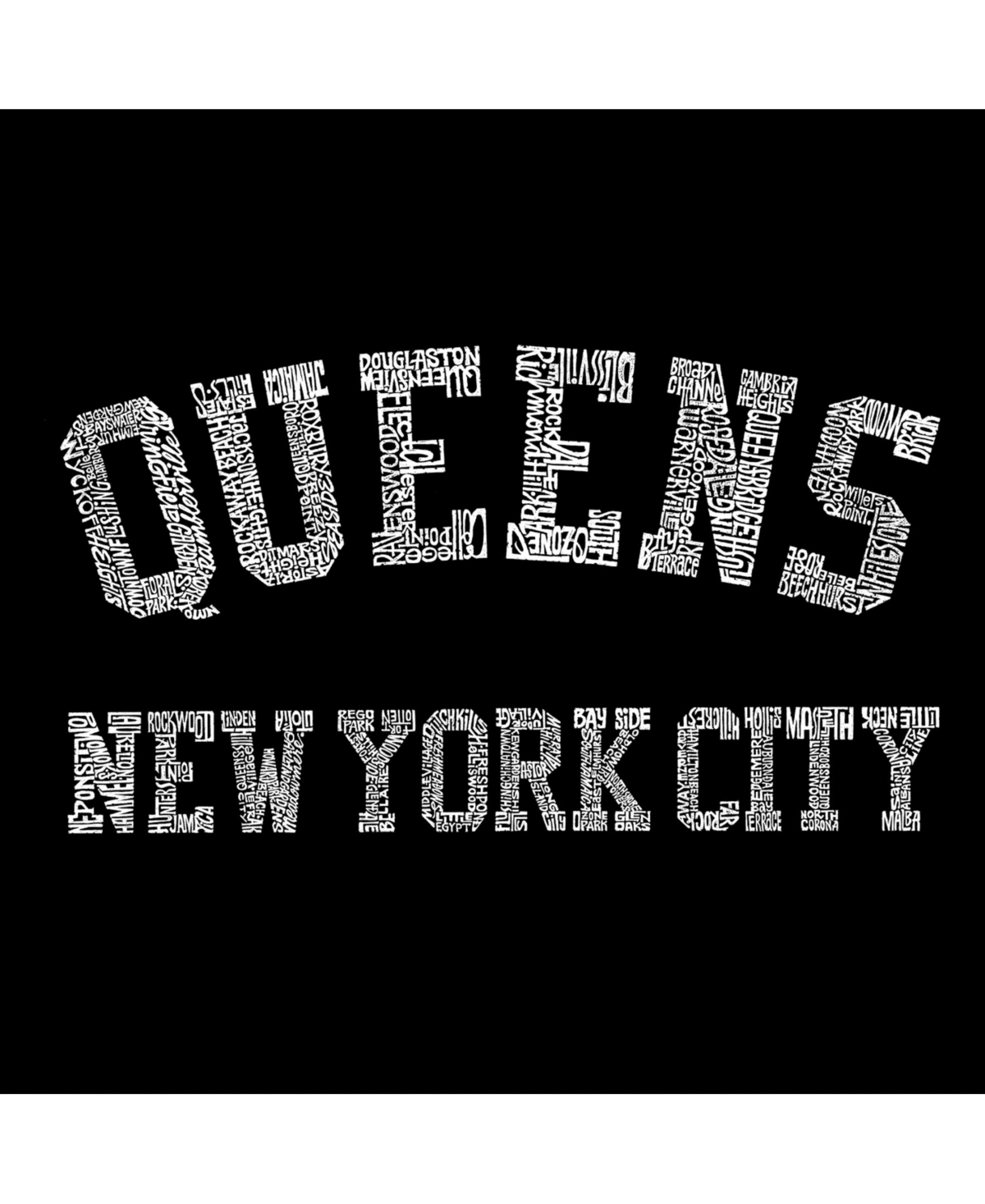 La Pop Art Mens Word Art T-Shirt - Queens Ny Neighborhoods