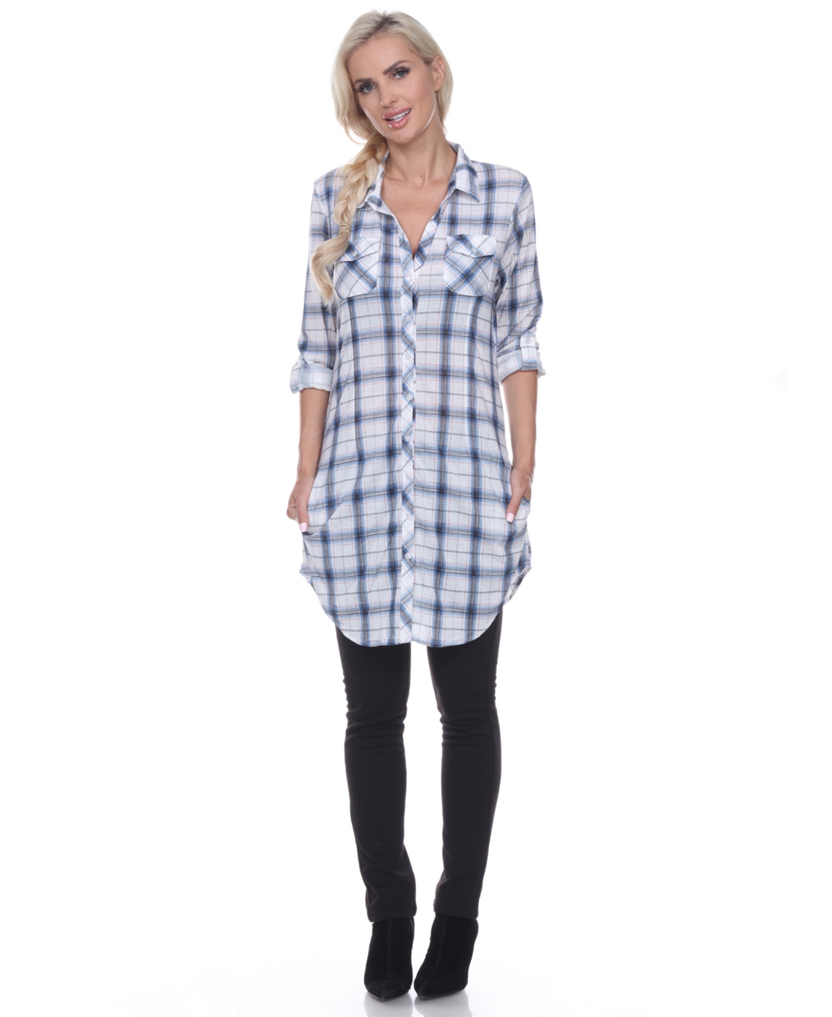 Shop White Mark Women's Piper Stretchy Plaid Tunic In Blue
