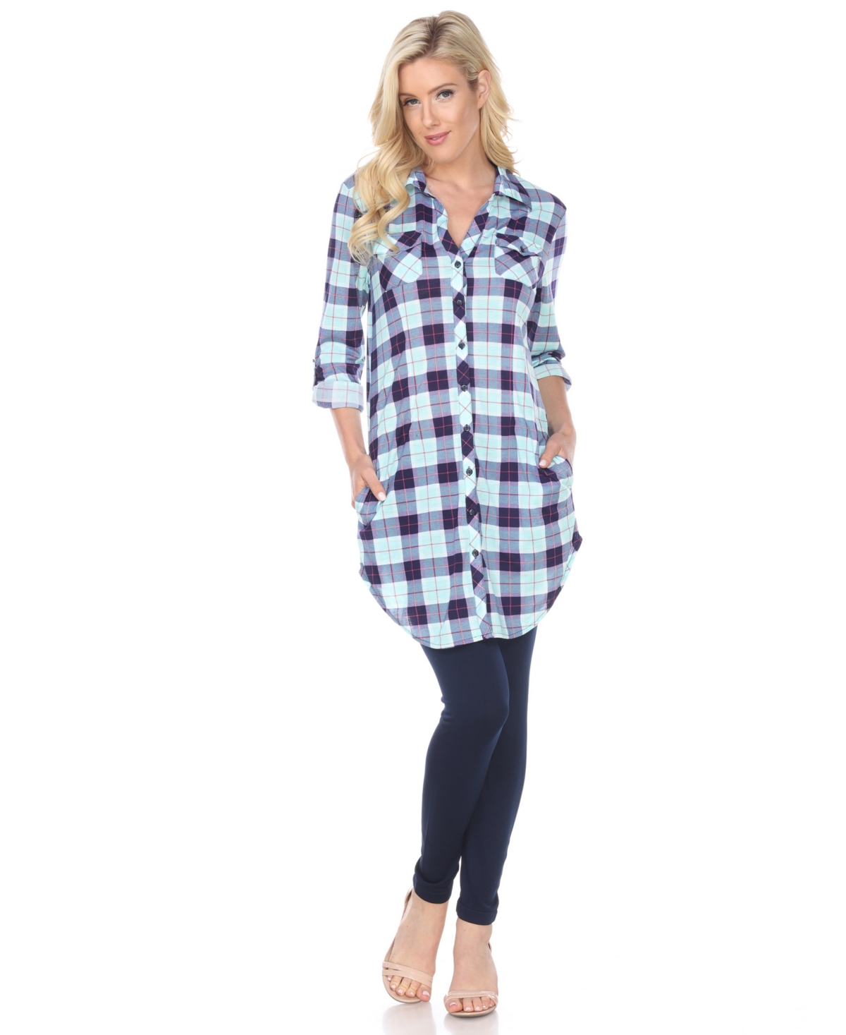 Shop White Mark Women's Piper Stretchy Plaid Tunic In Light Green