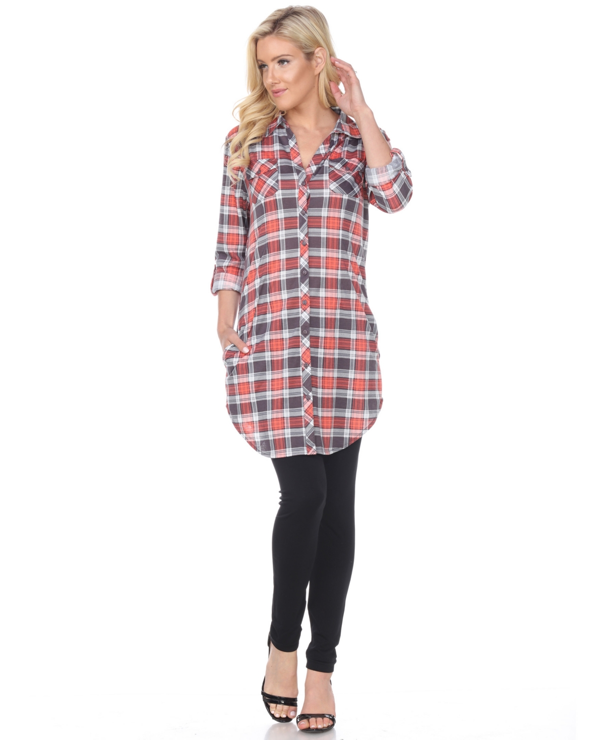 Shop White Mark Women's Piper Stretchy Plaid Tunic In Grey