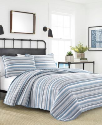 Nautica Jettison Grey/Blue Cotton Reversible 3-Piece Quilt Set, King ...