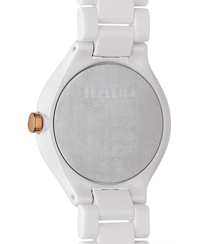 Rado - Women's Swiss True Thinline Diamond-Accent White High-Tech Ceramic Bracelet Watch 30mm