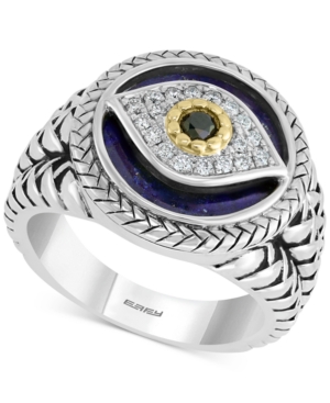 Effy Collection Effy Men's Multi-gemstone & Diamond (1/10 Ct. T.w.) Evil Eye Ring In Sterling Silver & 14k Gold