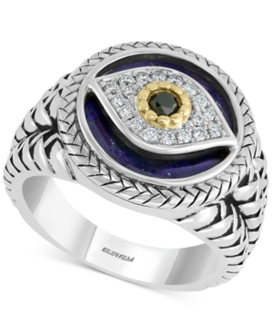 Effy Collection Effy Men's Multi-gemstone & Diamond (1/10 Ct. T.w.) Evil Eye Ring In Sterling Silver & 14k Gold In Silver