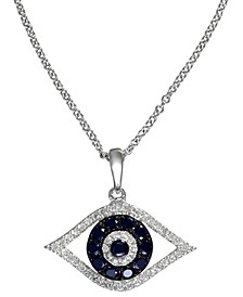 EFFY® Sapphire (1/4 ct. t.w.) and Black and White Diamond (1/8 ct. t.w.) Evil Eye Pendant in 14k Gold