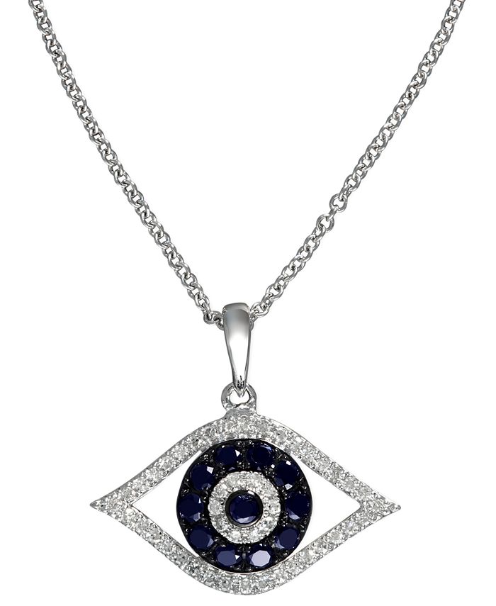 EFFY Collection - Sapphire (1/4 ct. t.w.) and Black and White Diamond (1/8 ct. t.w.) Evil Eye Pendant in 14k Gold