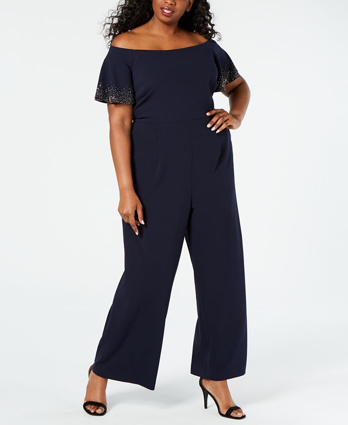 Calvin Klein Plus Size Embellished Off-The-Shoulder Jumpsuit - Macy's