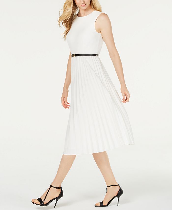 Calvin Klein Belted Pleated Midi Dress - Macy's