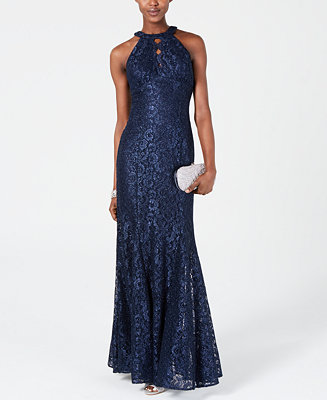 R & M Richards Nightway Lace Keyhole-Cutout Gown - Macy's