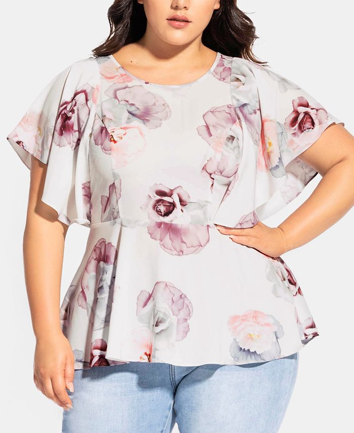 City Chic Trendy Plus Size Floral High-Low Top - Macy's