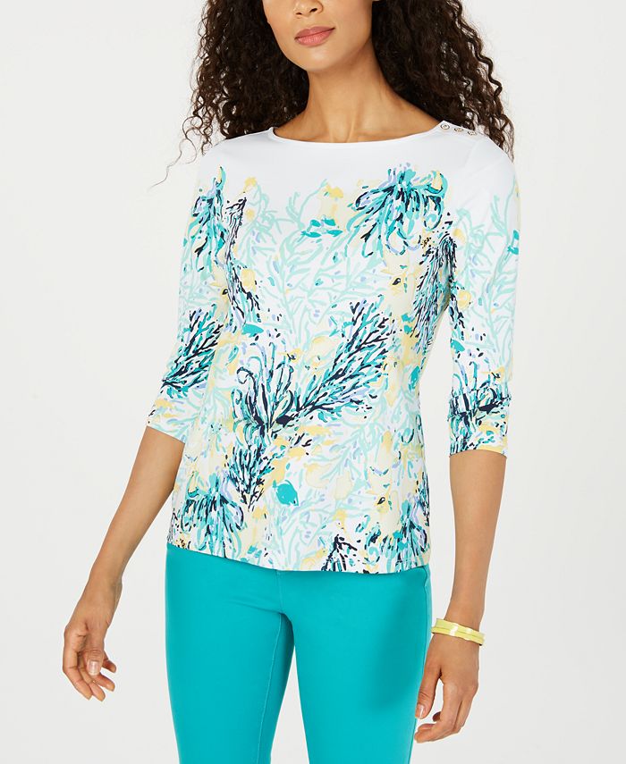 Charter Club Printed Boat-Neck Button-Detail Top, Created for Macy's ...