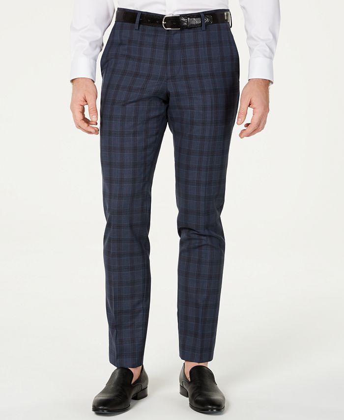 HUGO Men's Slim-Fit Blue Glen Plaid Suit Pants - Macy's