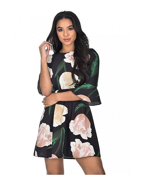 Ax Paris Floral Flared Sleeve Dress Reviews Dresses Juniors