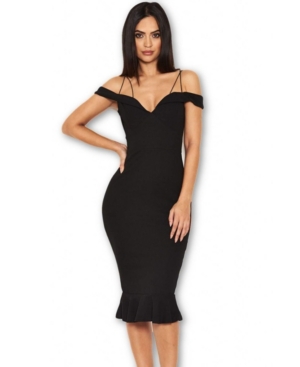 Ax Paris Off The Shoulder Strappy Fishtail Dress In Black | ModeSens