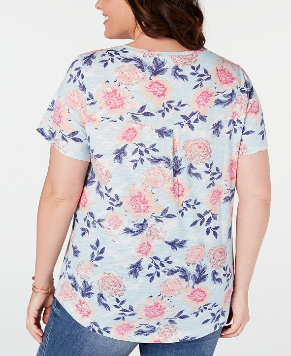 Style & Co Plus Size Cotton Floral-Printed T-Shirt, Created for Macy's ...
