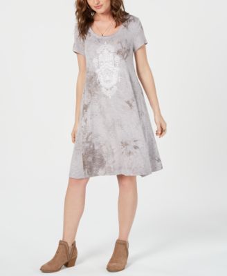 Style & Co - Tie-Dyed Graphic T-Shirt Dress