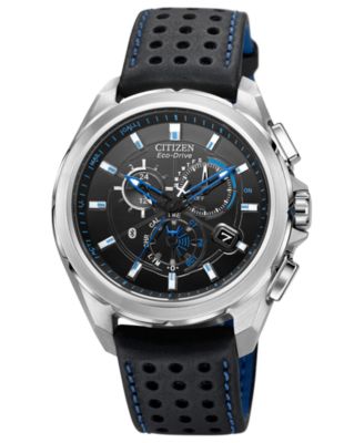 Citizen - Men's Chronograph Eco-Drive Proximity Bluetooth Black Leather Strap Watch 46mm AT7030-05E
