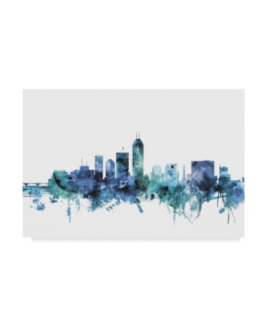 Trademark Global Michael Tompsett 'indianapolis Indiana Blue Teal Skyline' Canvas Art In Multi