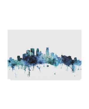 Trademark Global Michael Tompsett 'minneapolis Minnesota Blue Teal Skyline' Canvas Art In Multi
