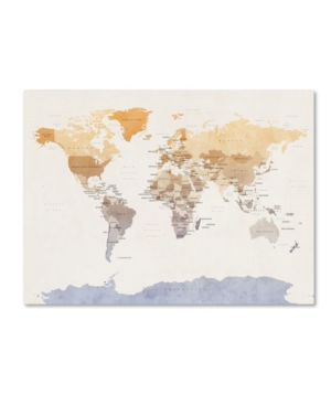 Trademark Global Michael Tompsett 'watercolour Political Map Of The World' Canvas Art In Multi