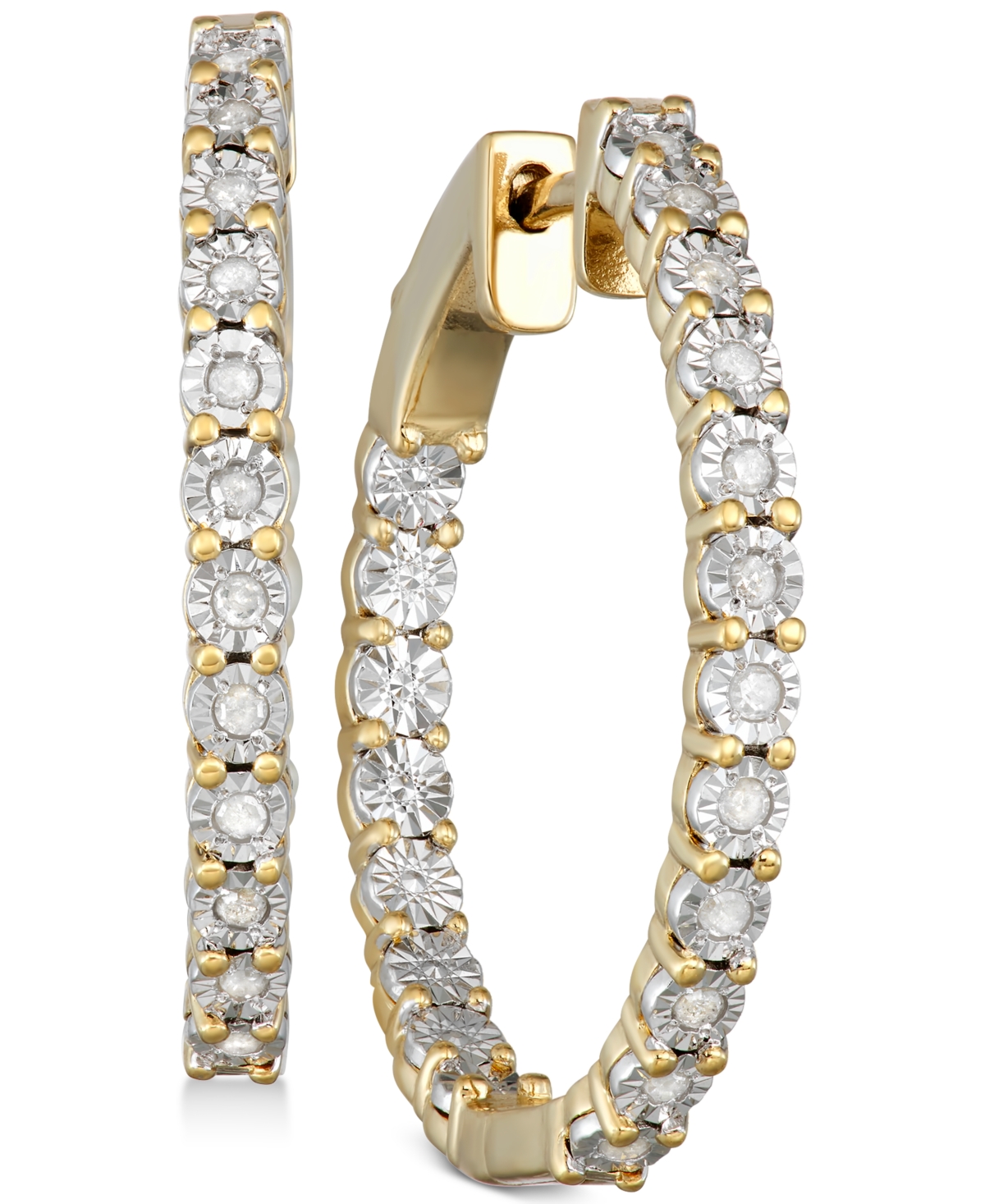 Macy's Diamond Hoop Earrings (1/4 Ct. T.w.) In Sterling Silver In Yellow Gold,silver