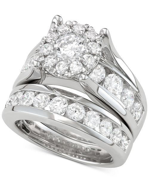 Macy S Diamond Halo Channel Set Bridal Set 4 Ct T W In 14k