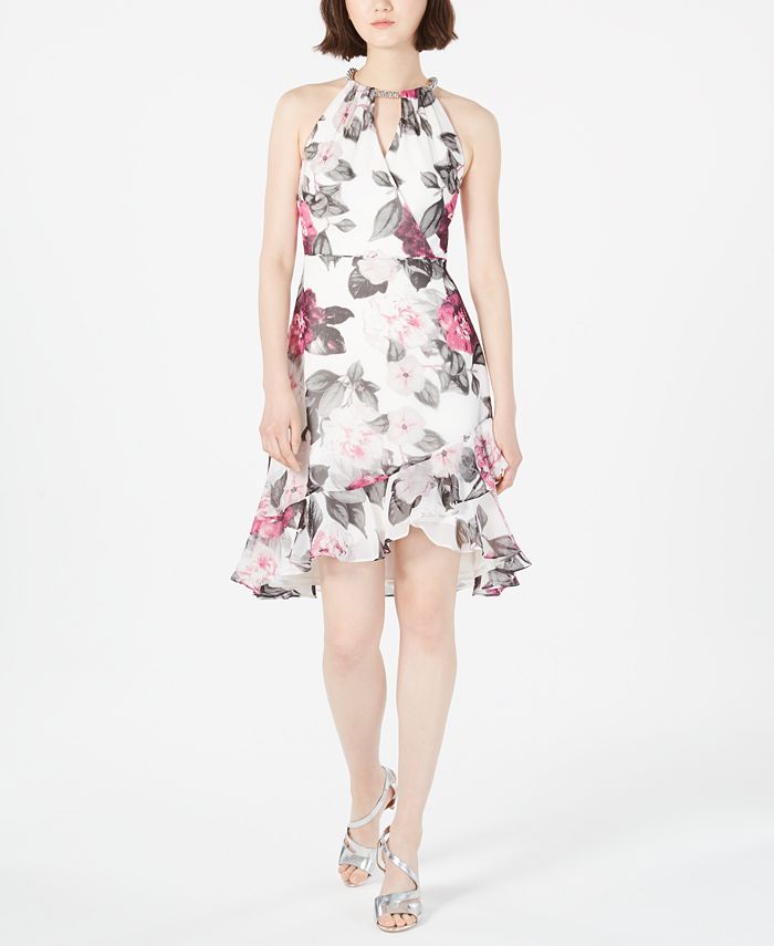 Calvin Klein Printed Chiffon Halter Dress Macy's